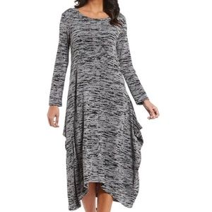 Casual Black & Gray Marled Long-Sleeve Swing Dress